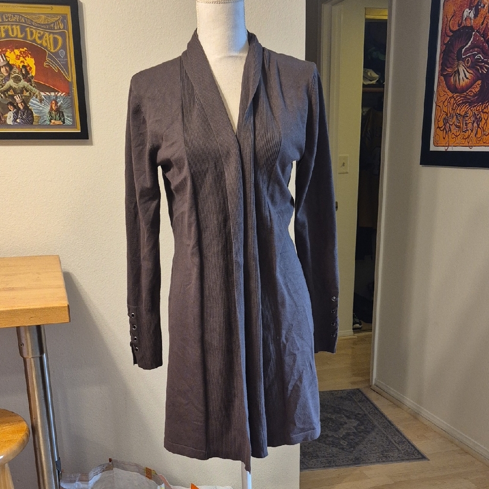 Premise Gray Green Long Cinched Cardigan Sweater